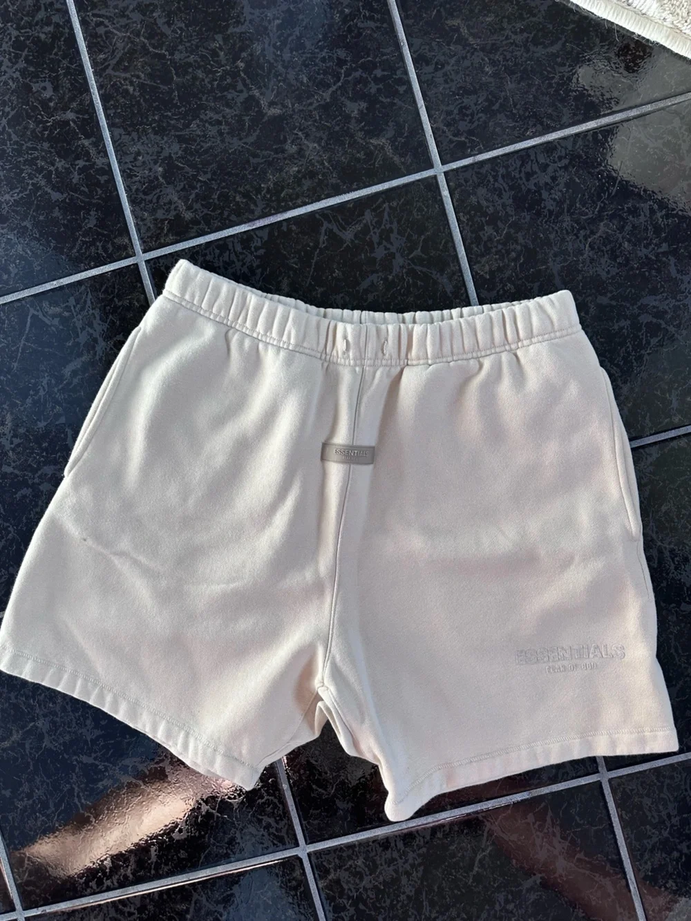 Essentials Women's Cream Athletic Elastic-Waist Shorts